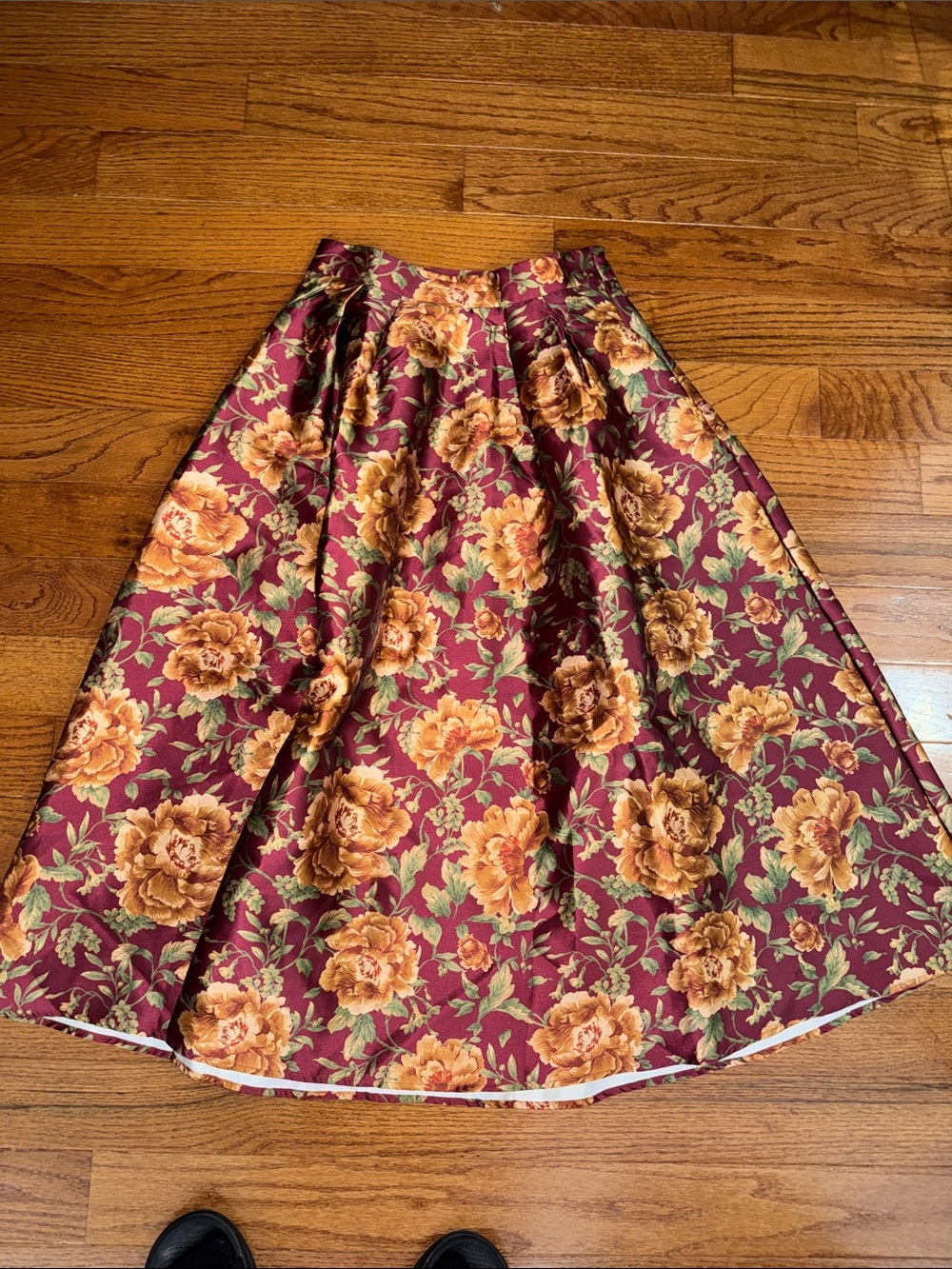Flying Tomato Burgundy A-Line Skirt with Gold Floral Print